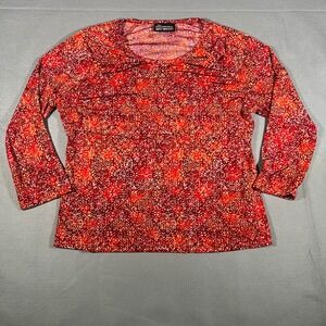 No Boundaries Red Floral Print‎ 3/4 Sleeve Top Women's Blouse